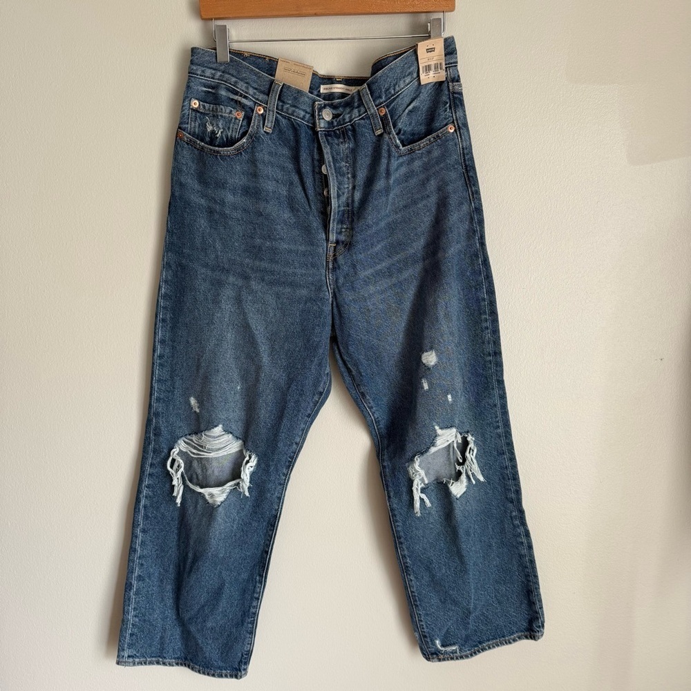 NWT Levi’s ribcage straight ankle jeans medium wash distressed size 32 - Picture 2 of 7